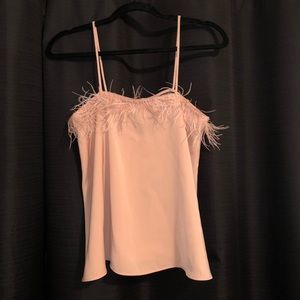Satin strappy shirt with feather trim